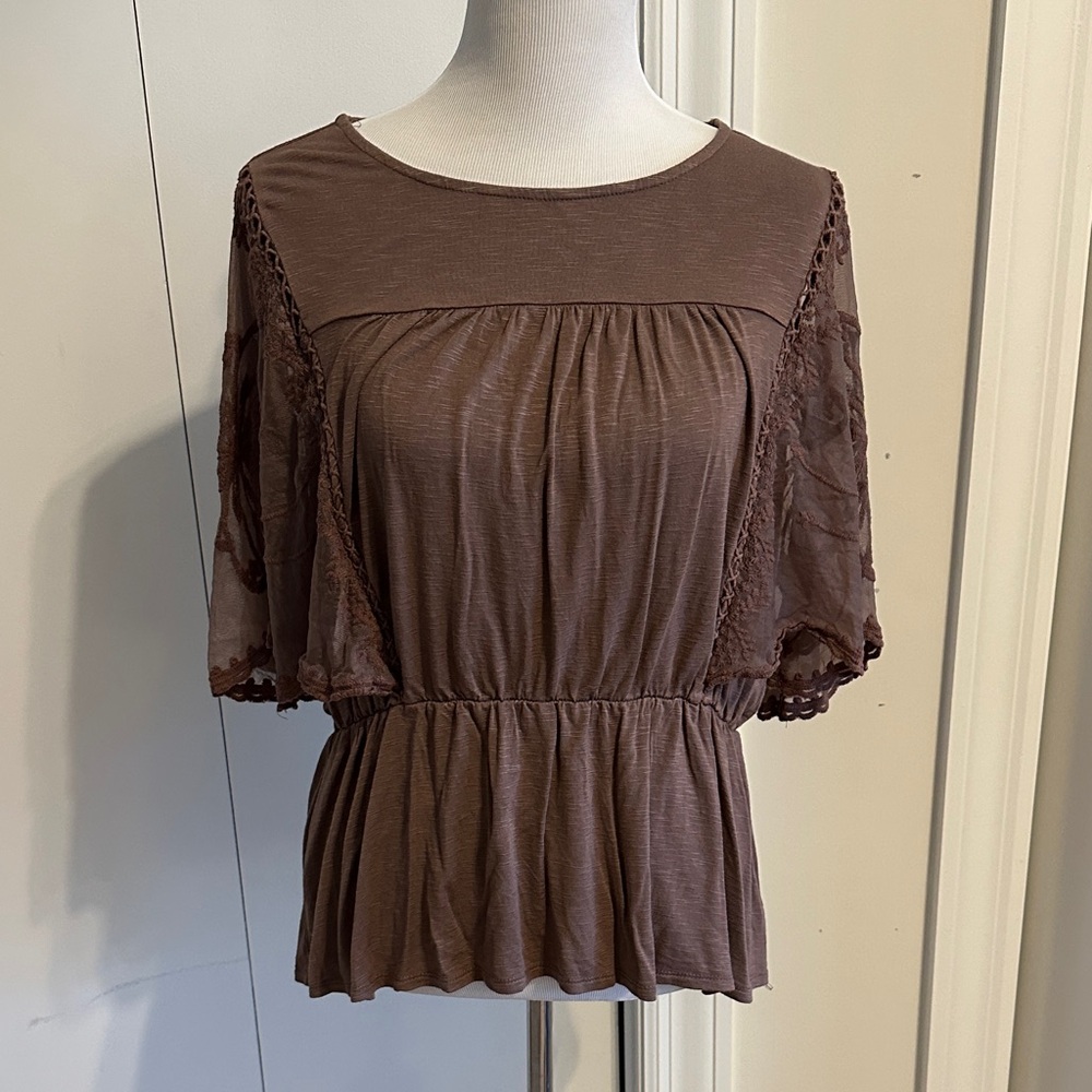 Maurices Brown Lace Accent Blouse